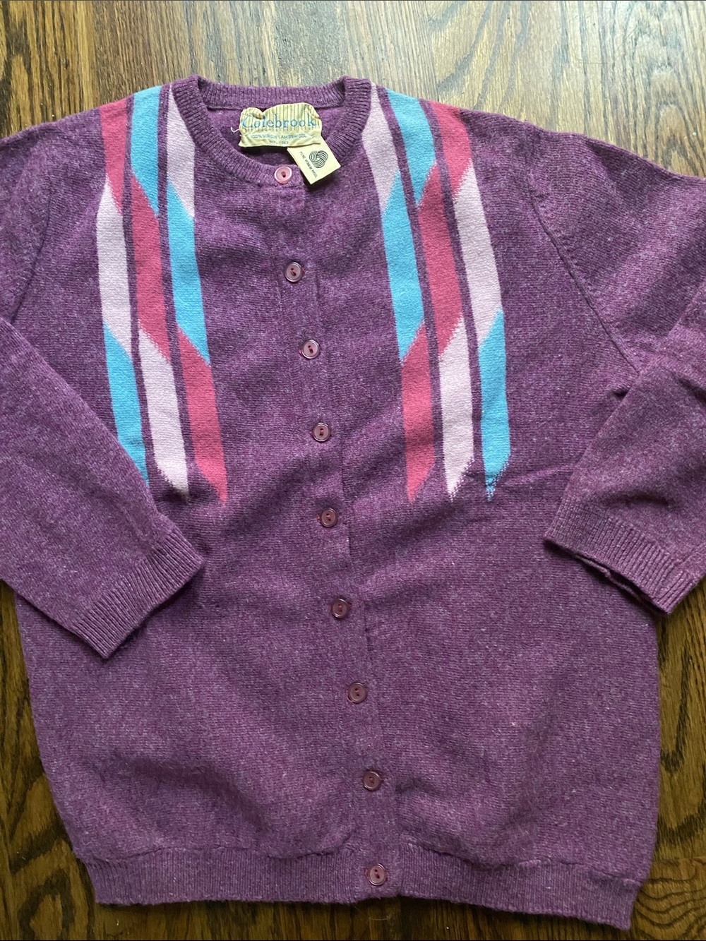 Vintage Colebrook Purple Button-Front Women’s Cardigan with Multicolor Stripes